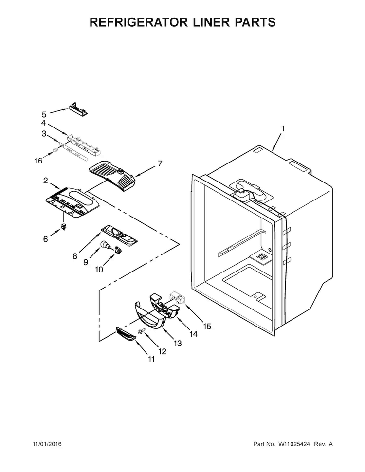 Refrigerator Liner Parts Diagram and Parts List for MFF2558FEZ01  Maytag Refrigerator