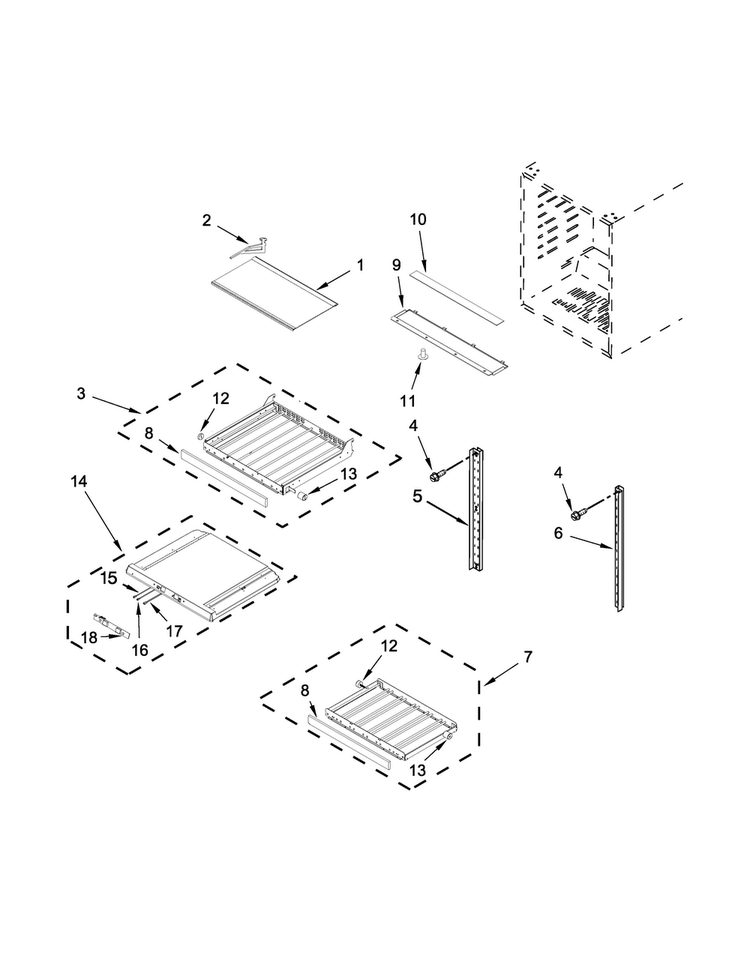 Shelf Parts Diagram and Parts List for JUB24FRACX00  Jenn-Air Wine and Beverage Cooler