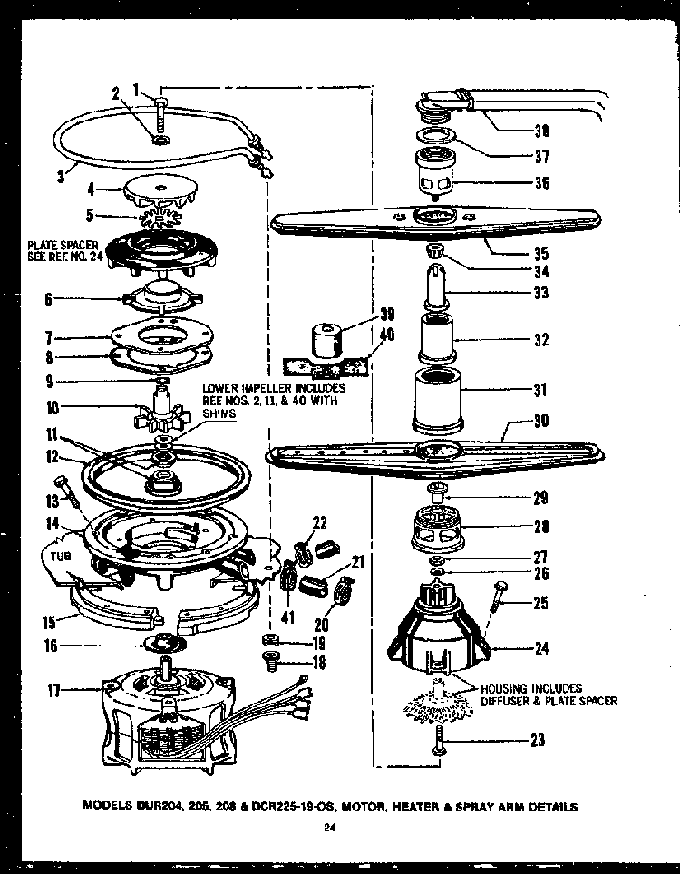 Section 6 Diagram and Parts List for DCR225-1V-OS  Caloric Dishwasher