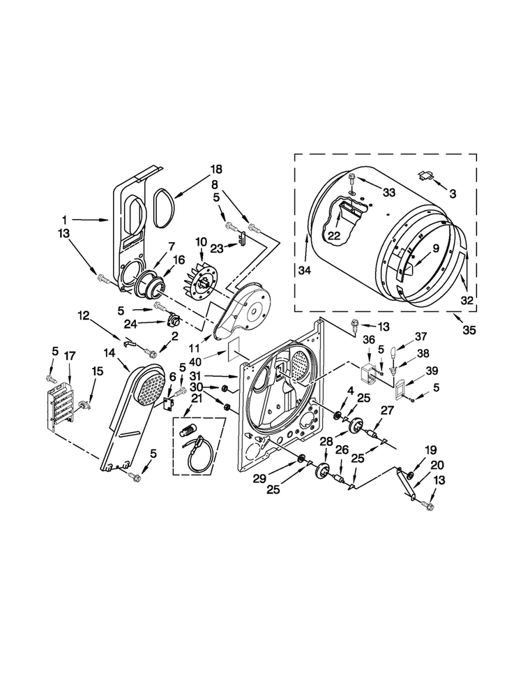 Bulkhead Parts Diagram and Parts List for 4GNED4400YQ2  Amana Dryer
