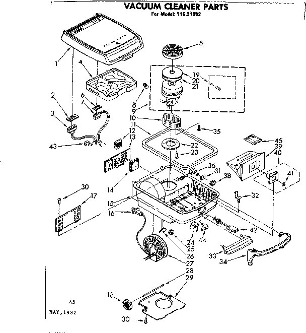 Base Assembly Diagram and Parts List for 11621992  Kenmore Canister Vacuum