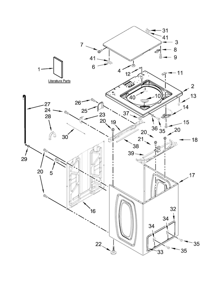Top And Cabinet Parts Diagram and Parts List for MVW18PDAWW0  Maytag Washer