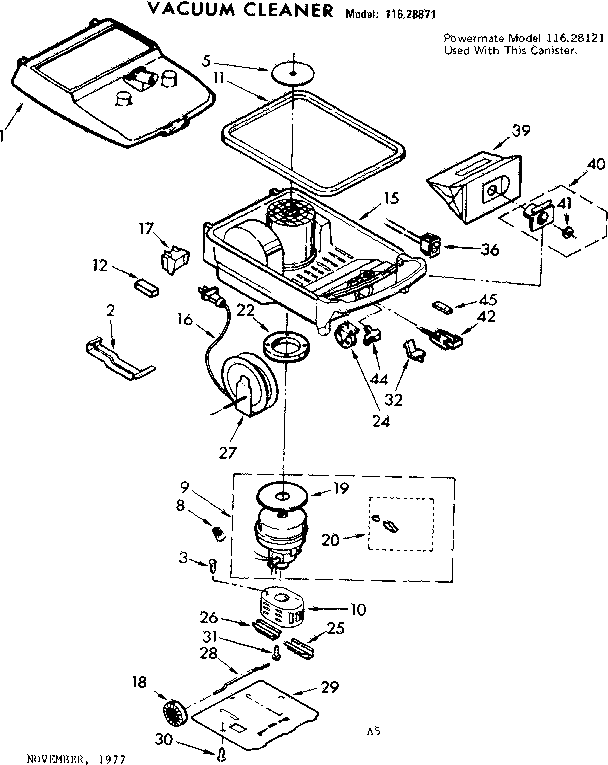 Base Assembly Diagram and Parts List for 11628871  Kenmore Canister Vacuum