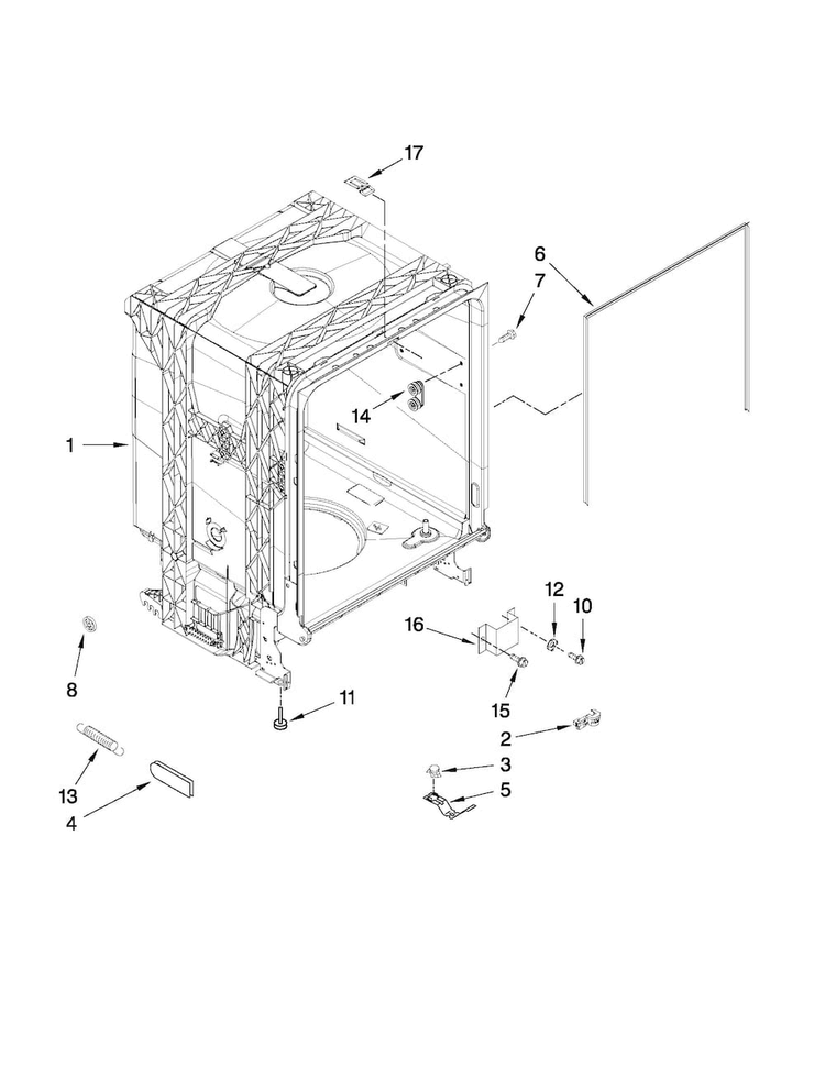 Tub And Frame Parts Diagram and Parts List for ADB1400AWD1  Amana Dishwasher