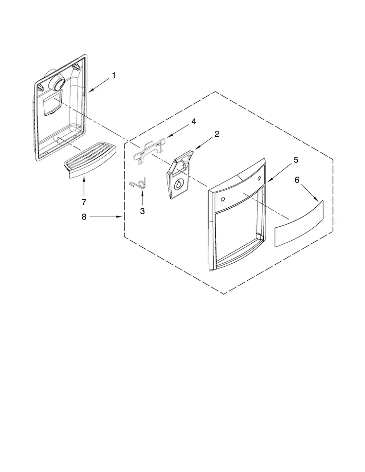 Dispenser Front Parts Diagram and Parts List for A8WXNGFWD01  Amana Refrigerator