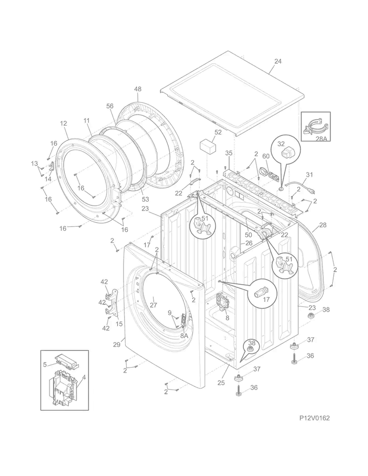 Cabinet/top Diagram and Parts List for CFWH7300RW0  Crosley Washer
