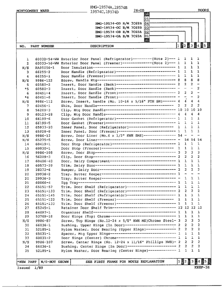 Doors Assembly Page 2 Diagram and Parts List for 19574C  Admiral Refrigerator