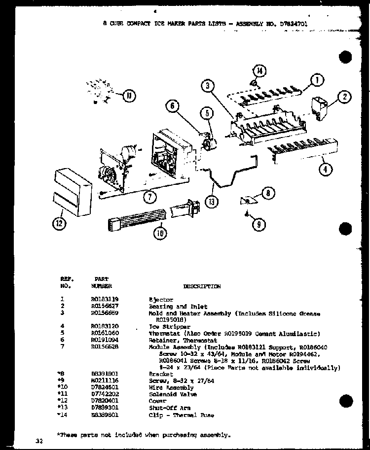 8 Cube Compact Ice Maker Diagram and Parts List for SBD20H-P7836031W  Amana Refrigerator