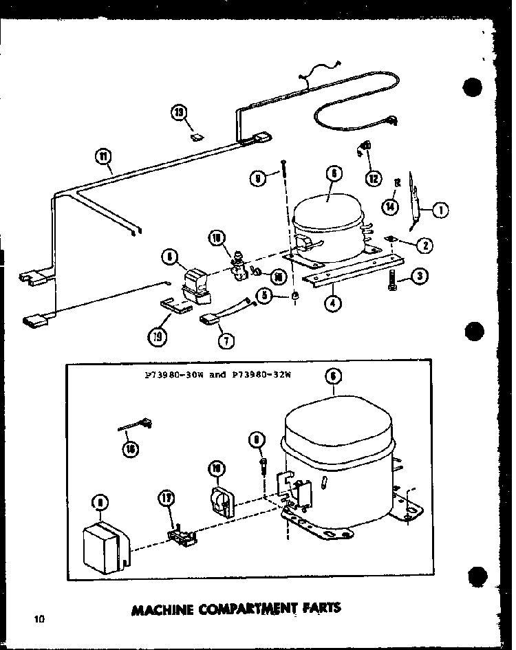 Machine Compartment Parts Diagram and Parts List for C10B-A P7398033WA Amana Freezer