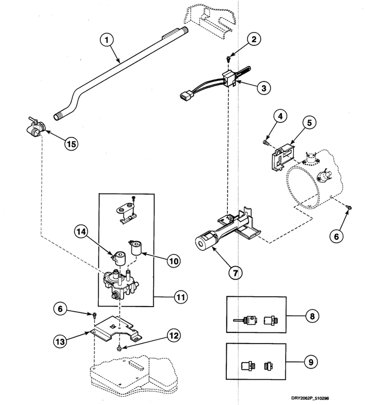 Gas Valve Diagram and Parts List for SDG309QF  Speed Queen Dryer