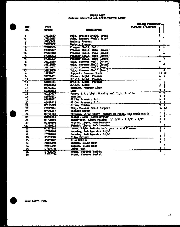 Section 7 Diagram and Parts List for SDB20H-P7836031W  Amana Refrigerator