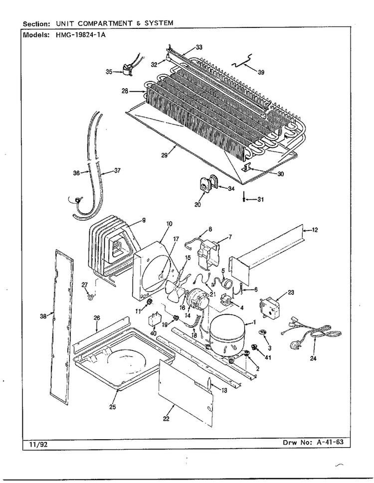 Unit Compartment And System Diagram and Parts List for 19824-1A  Admiral Refrigerator