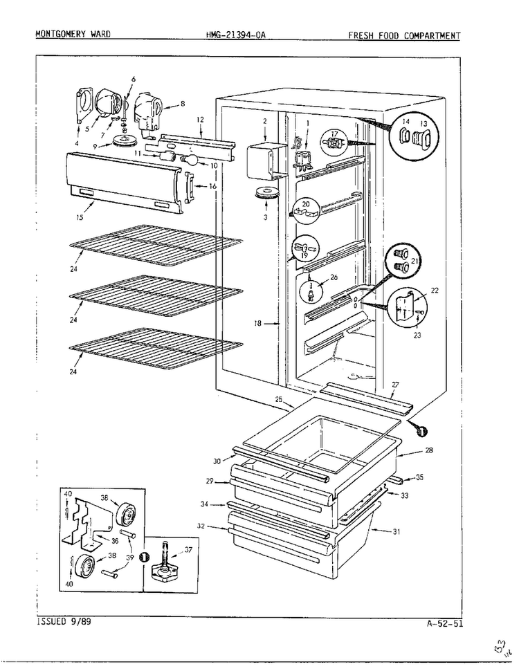Fresh Food Compartment Diagram and Parts List for 21394-A  Admiral Refrigerator