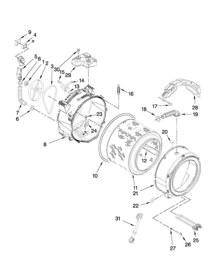 Tub And Basket Parts Diagram and Parts List for MHWE950WJ02  Maytag Washer