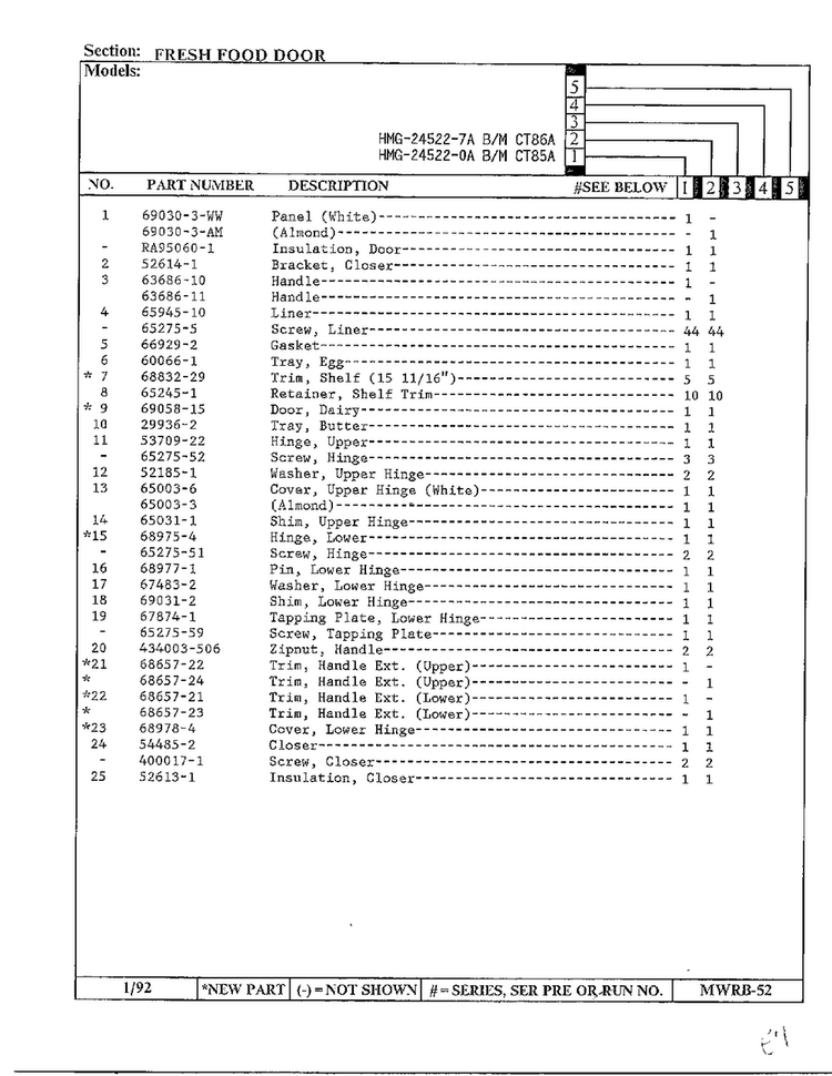 Fresh Food Door Page 2 Diagram and Parts List for 24522-7A  Admiral Refrigerator