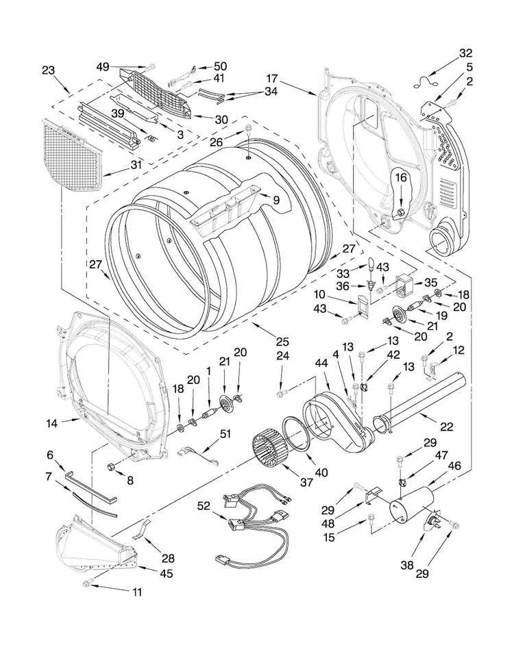 Bulkhead Parts Diagram and Parts List for MGDZ600TE2  Maytag Dryer