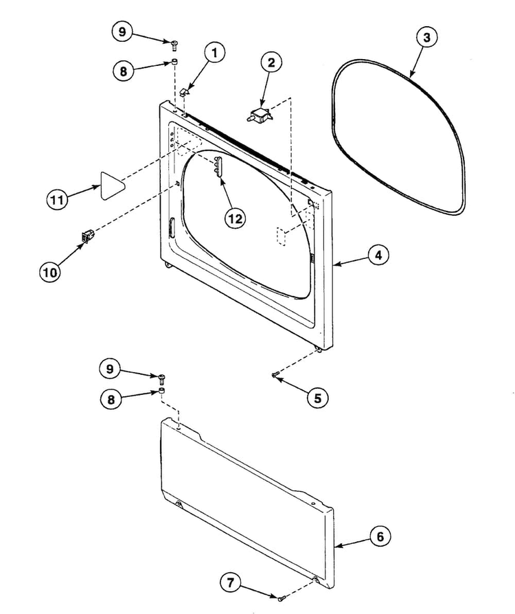 Front Panel Diagram and Parts List for SSE307LF1500  Speed Queen Dryer