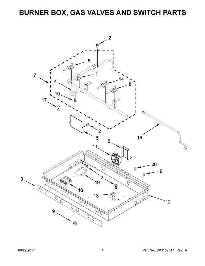 03 - Burner Box, Gas Valves And Switch Parts Diagram and Parts List for JDRP430WP02  Jenn-Air Range
