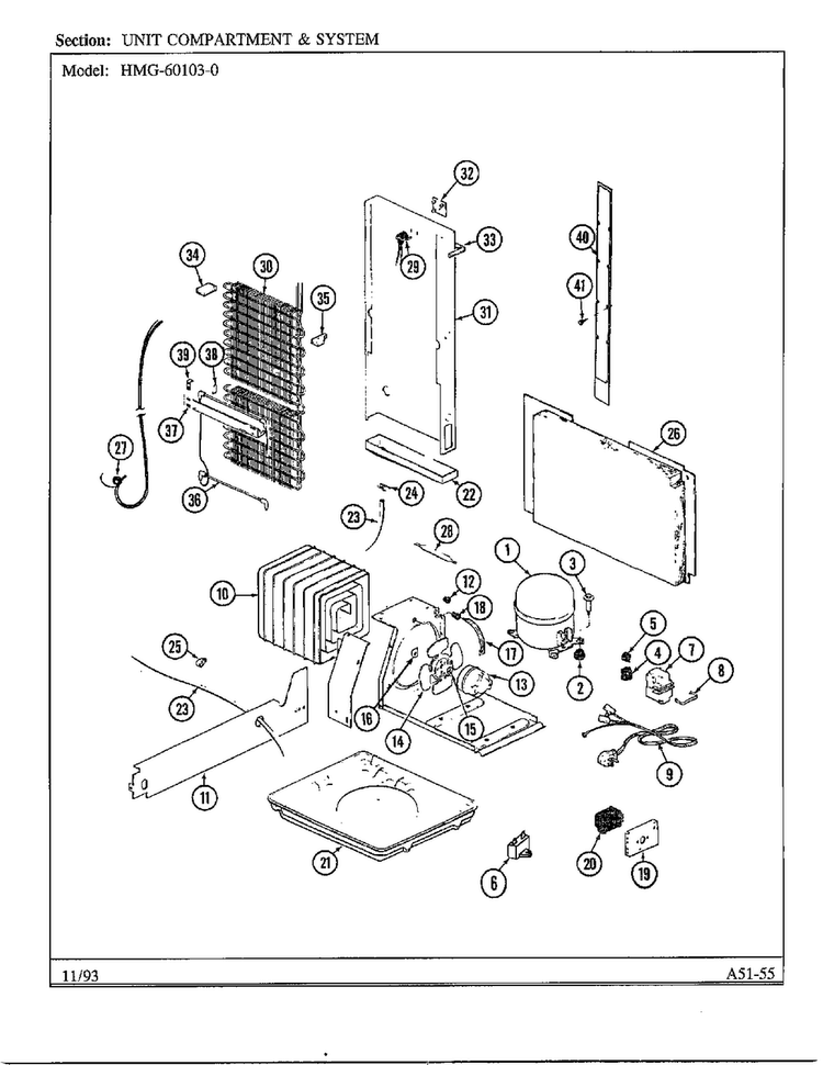 Unit Compartment And System Diagram and Parts List for 60103-0A  Admiral Refrigerator