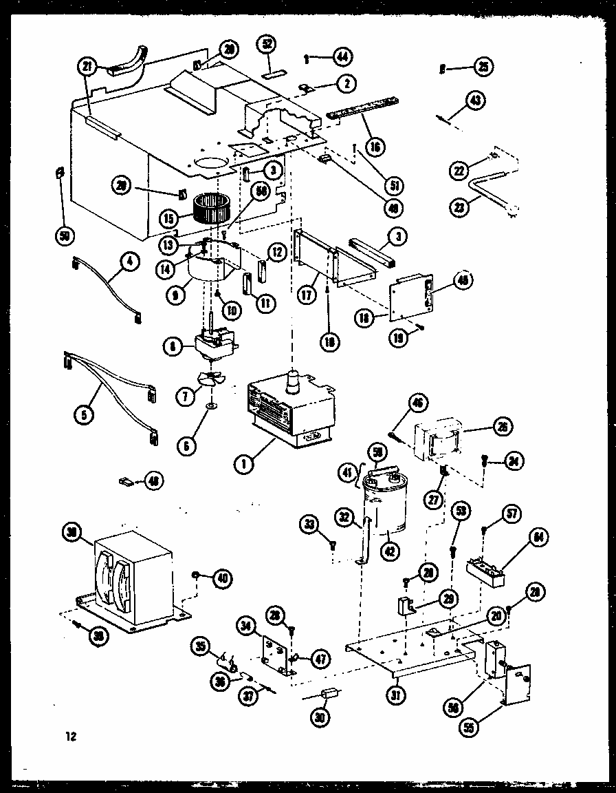 Transformer And Magnetron Diagram and Parts List for RV-10 P75085-1M Amana Microwave