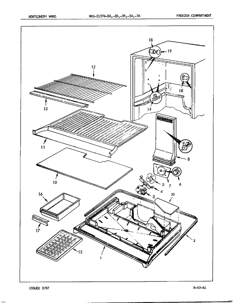 Freezer Compartment Diagram and Parts List for 21574A  Admiral Refrigerator