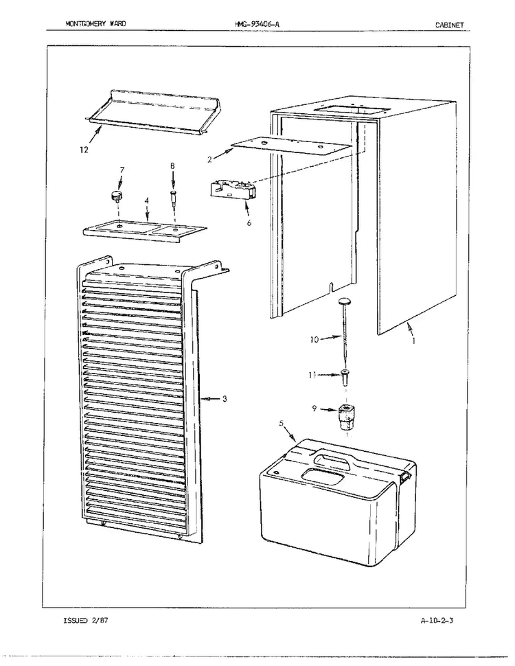 Cabinet/misc Diagram and Parts List for 93406A  Admiral Dehumidifier