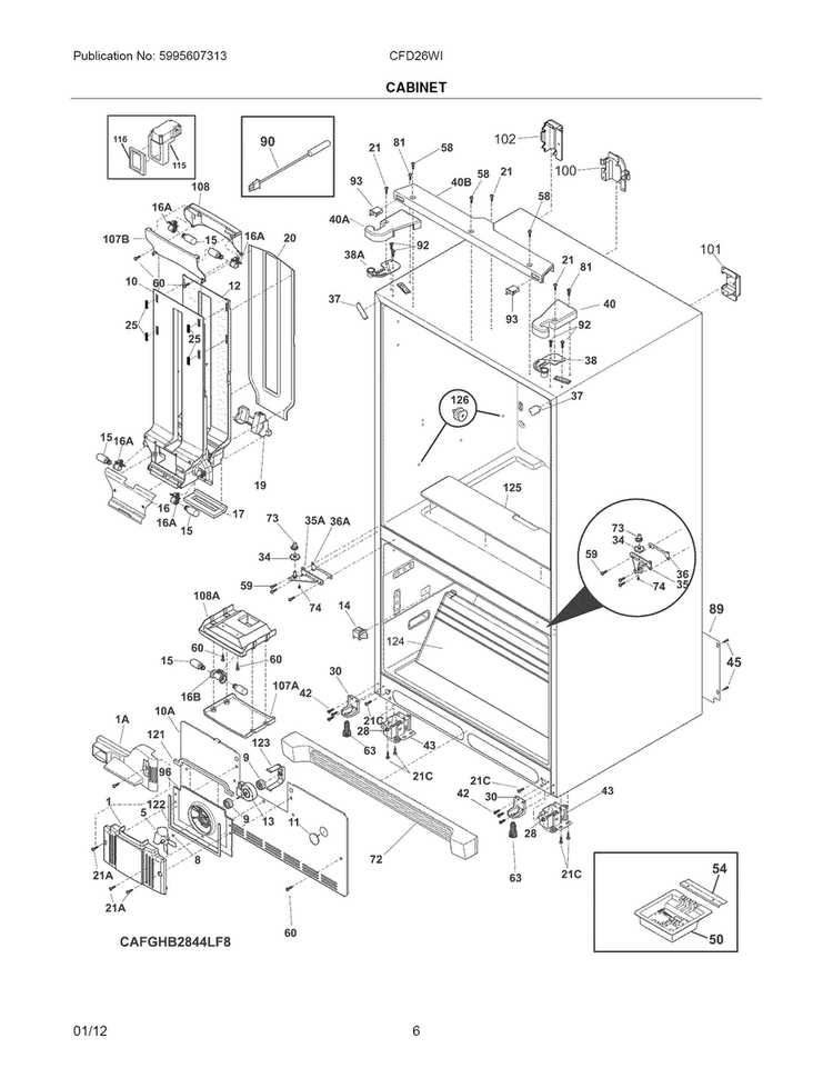 Cabinet Diagram and Parts List for CFD28WIB5  Crosley Refrigerator