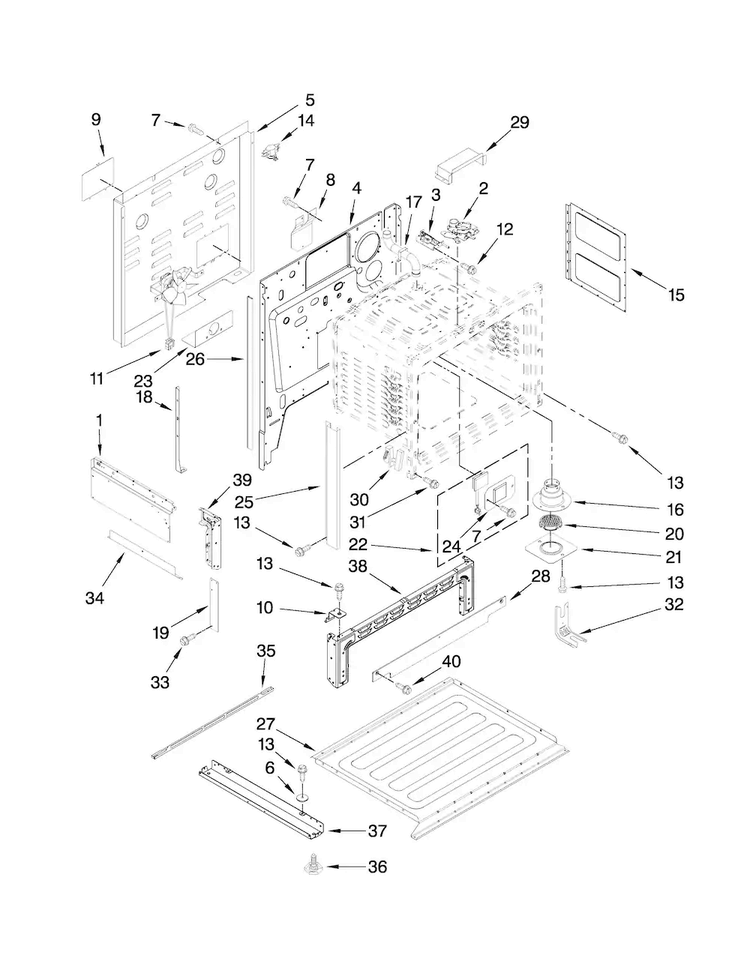 Chassis Parts Diagram and Parts List for JES9900BAF18  Jenn-Air Range