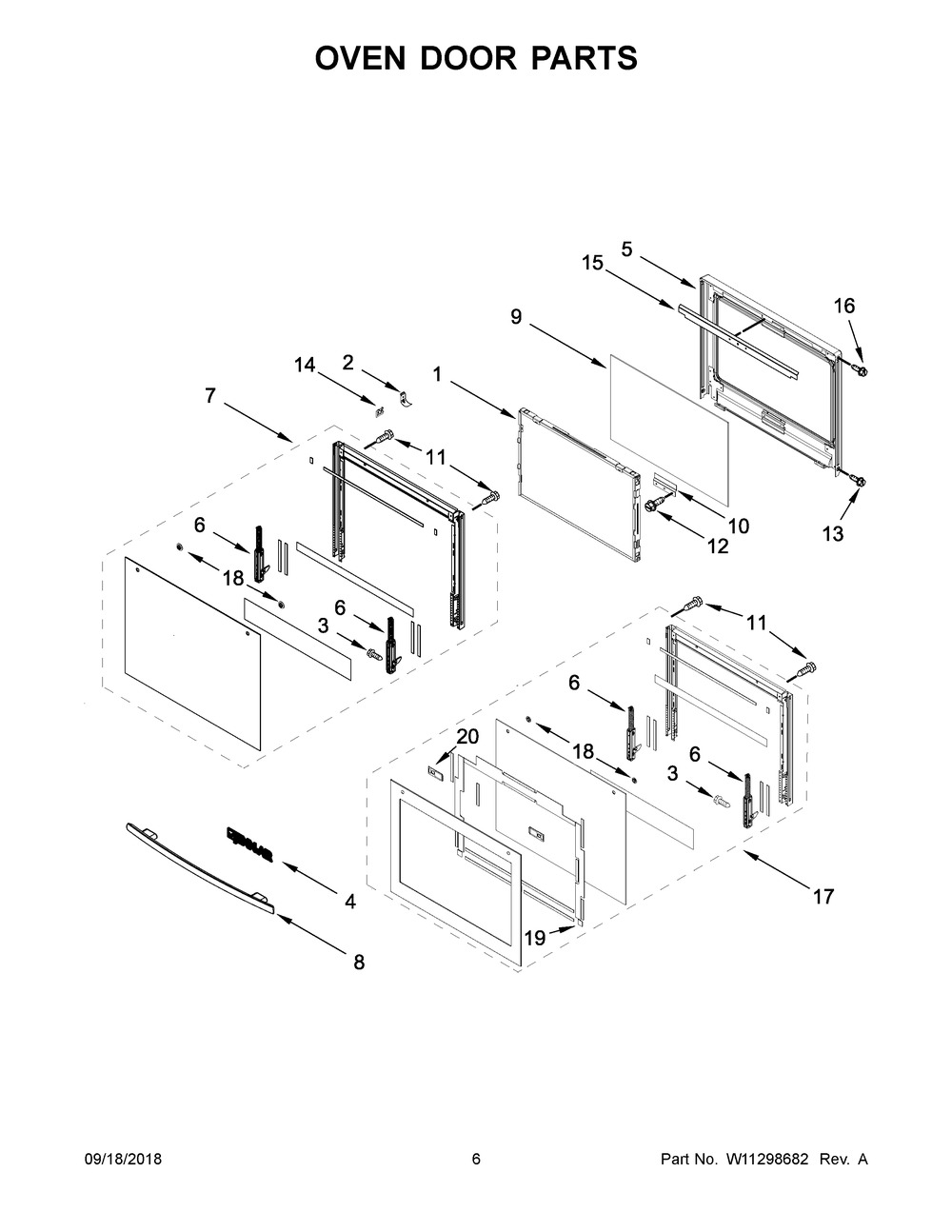 Oven Door Parts Diagram and Parts List for JMW2427DS03  Maytag Microwave Oven Combo