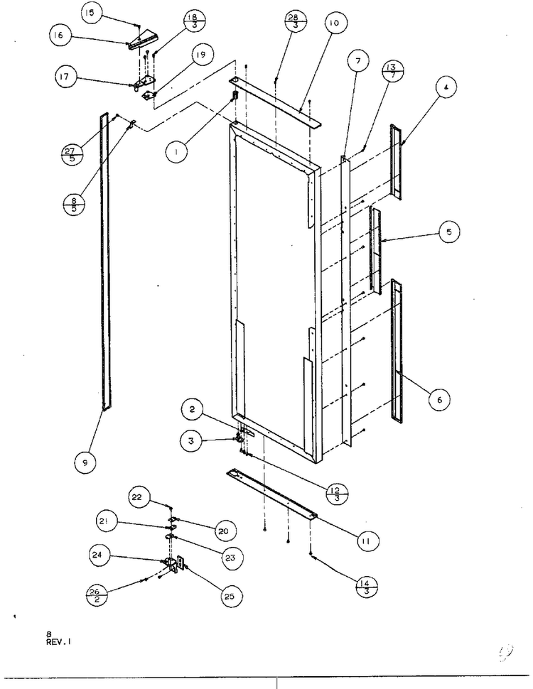Refrigerator Door/hinge And Trim Parts Diagram and Parts List for SQD25MB3  Amana Refrigerator