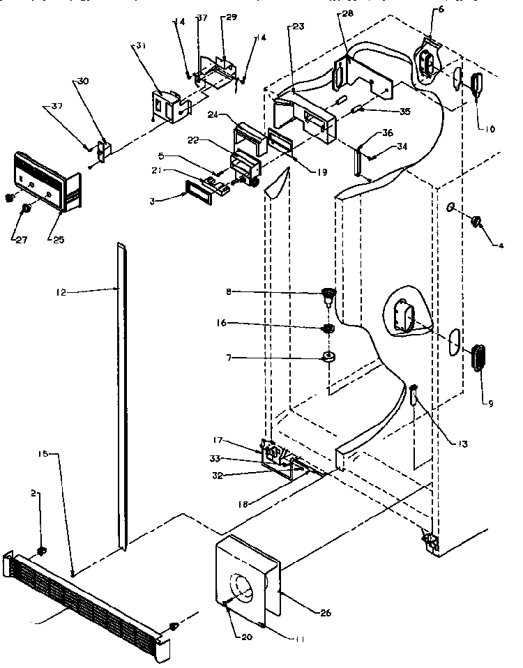 Air Flow Diagram and Parts List for SXD25N-P1162419W  Amana Refrigerator