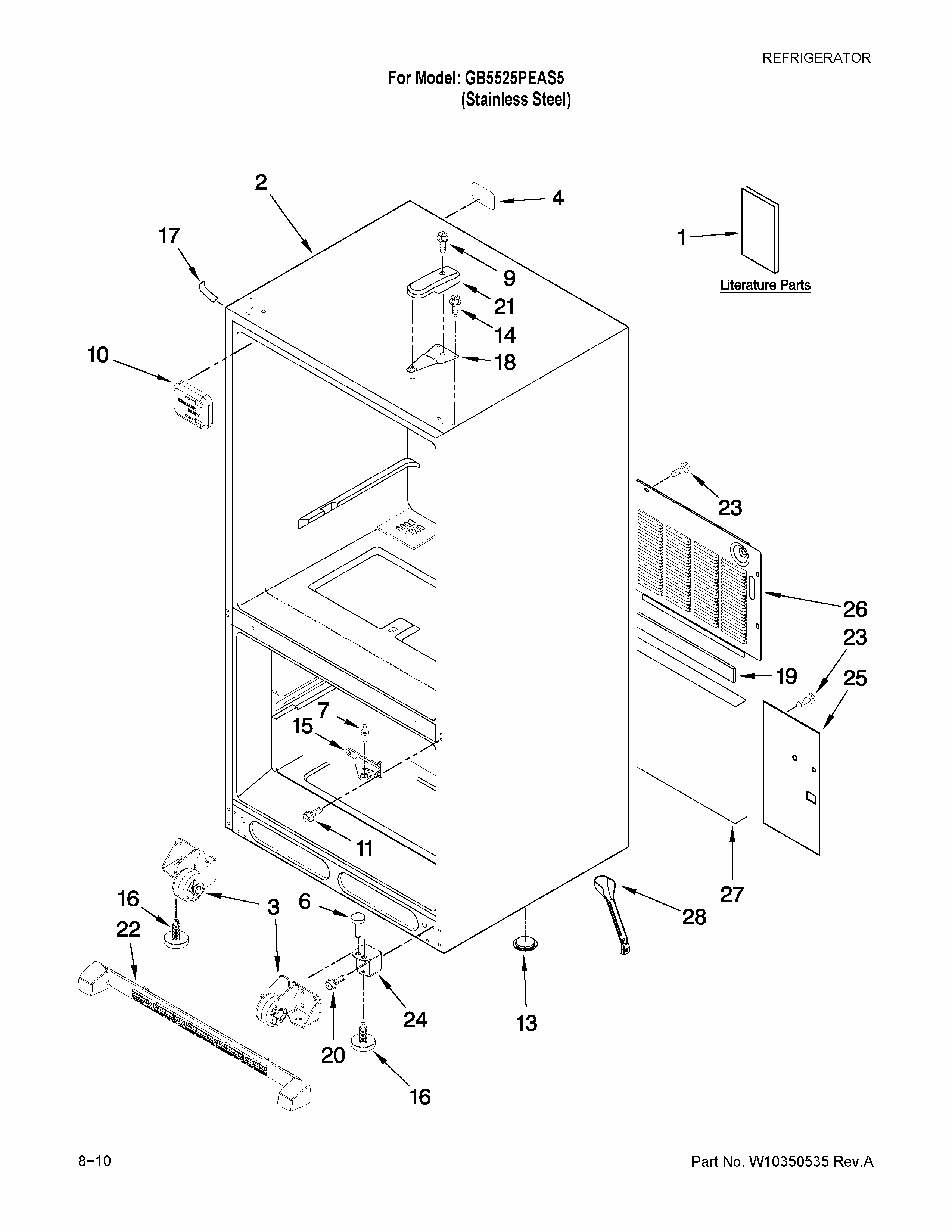 Cabinet Parts Diagram and Parts List for GB5525PEAS5  Maytag Refrigerator