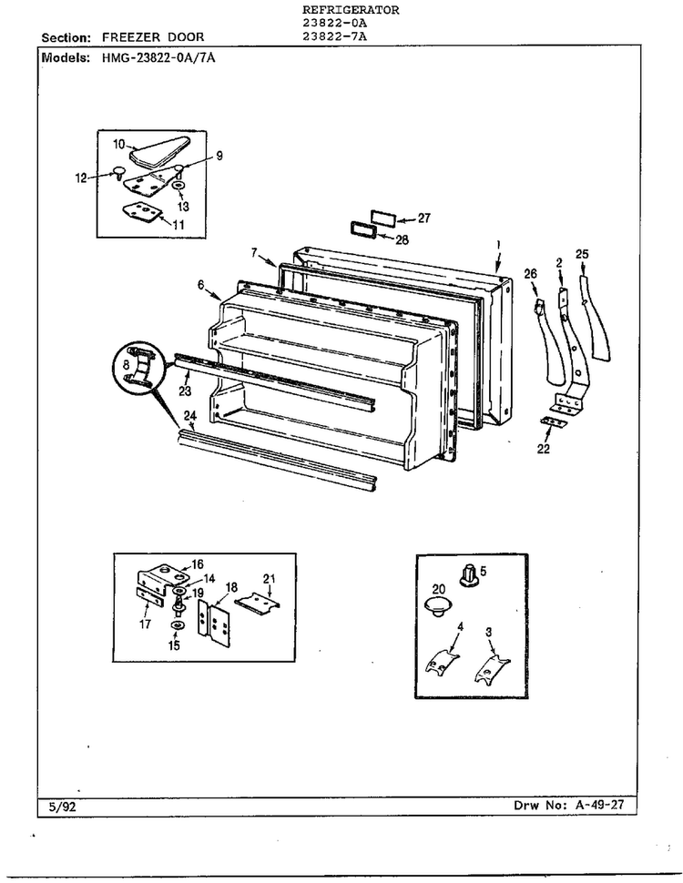 Freezer Door Diagram and Parts List for 23822-7A  Admiral Refrigerator