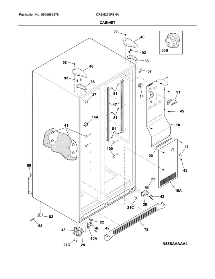 Cabinet Diagram and Parts List for CRSH232PBHA  Crosley Refrigerator