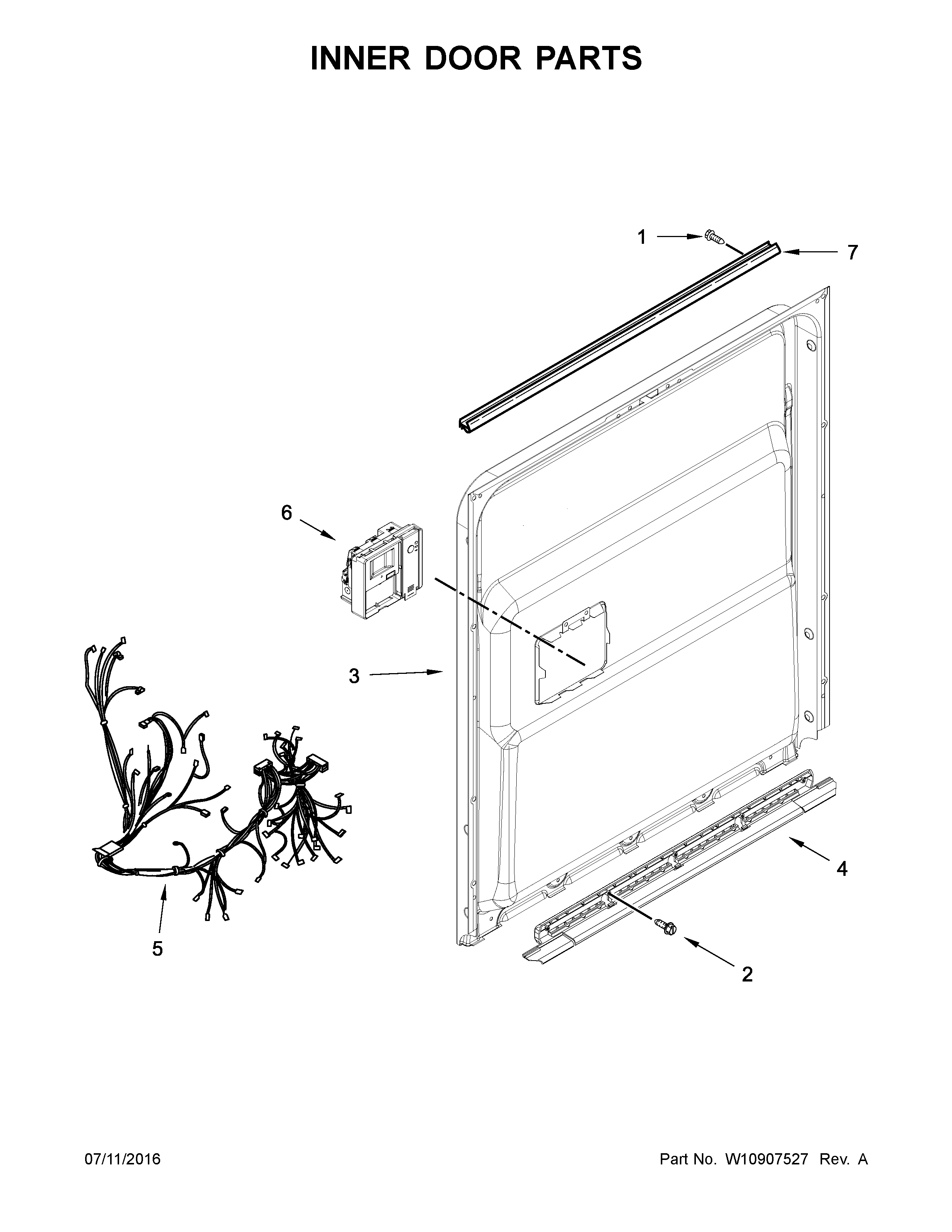 Inner Door Parts Diagram and Parts List for MDB8979SFZ1  Maytag Dishwasher