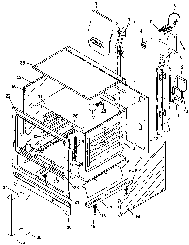 Cabinet Assy Diagram and Parts List for RBK28FG0 P1143035NW Amana Range
