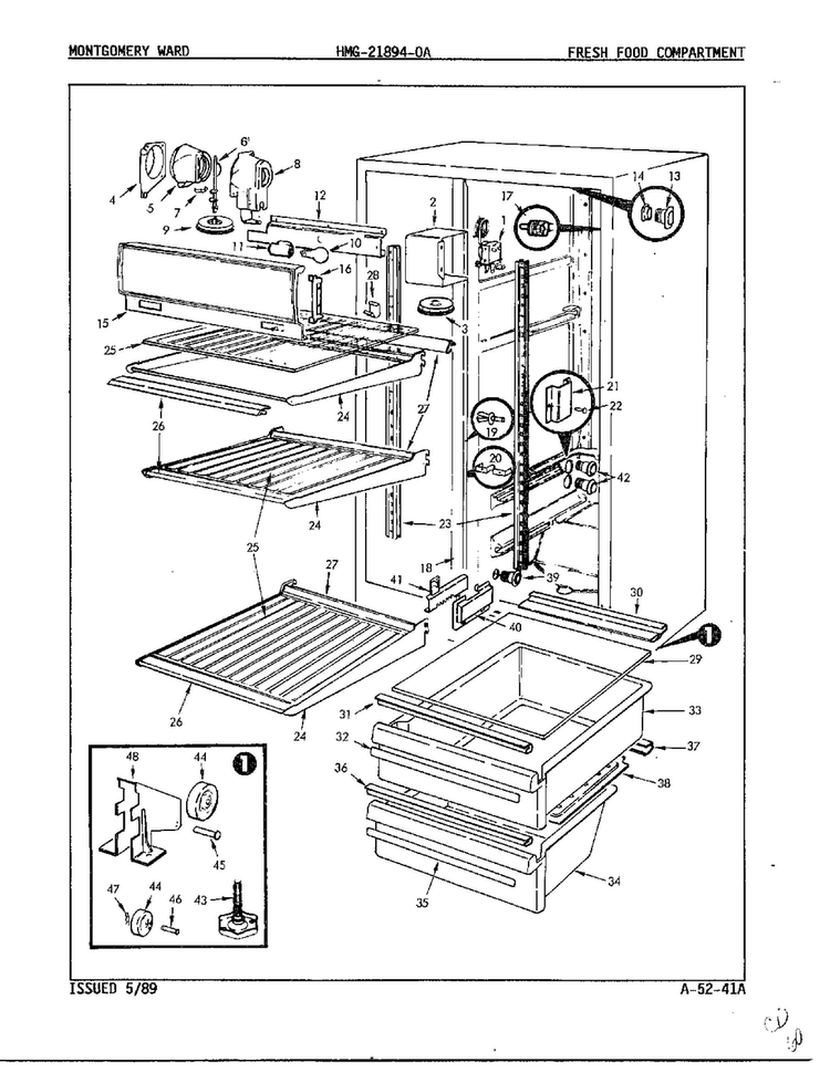 Fresh Food Compartment Diagram and Parts List for 21894A  Admiral Refrigerator