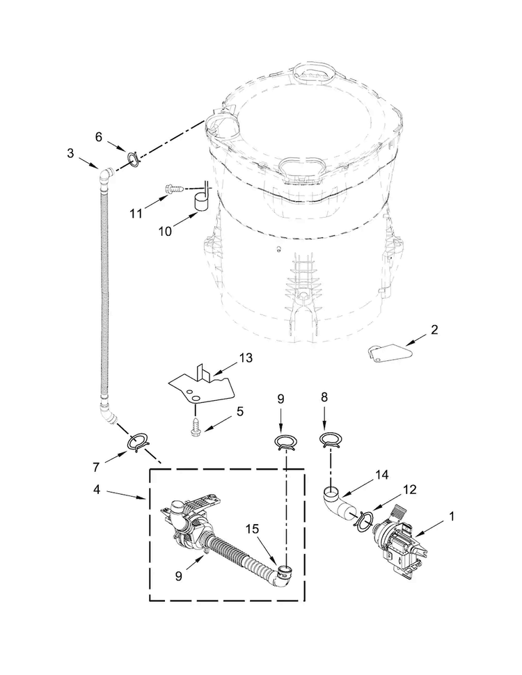 Pump Parts Diagram and Parts List for 7MMVWB855EC0  Maytag Washer
