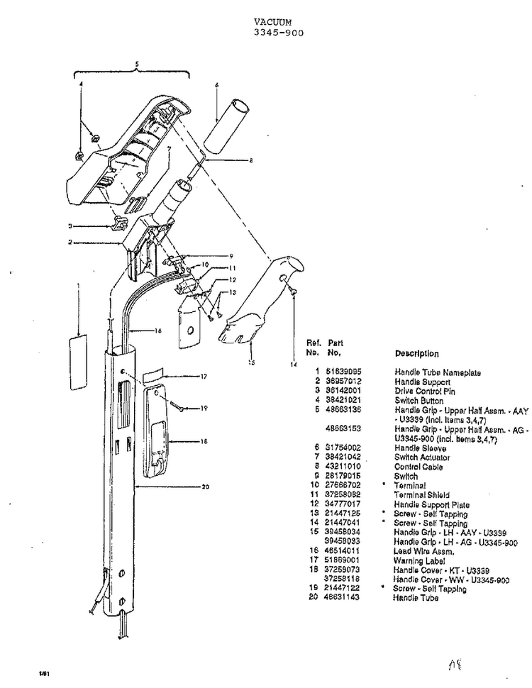 Vacuum Page 5 Diagram and Parts List for U3345-900  Hoover Upright Vacuum