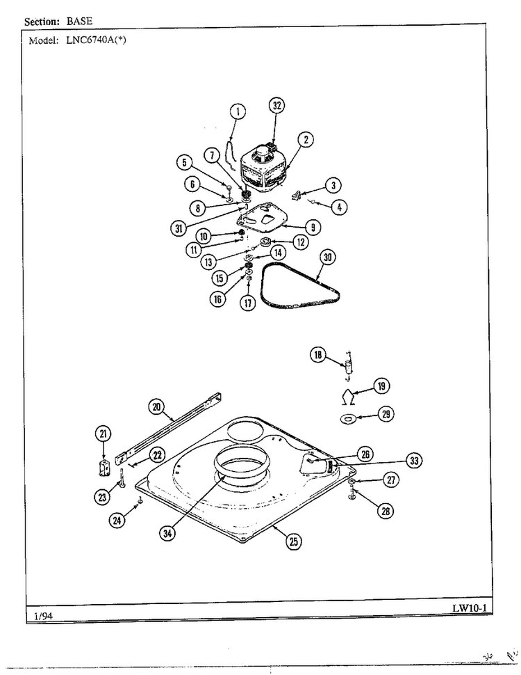 Base Diagram and Parts List for 6740A  Norge Washer