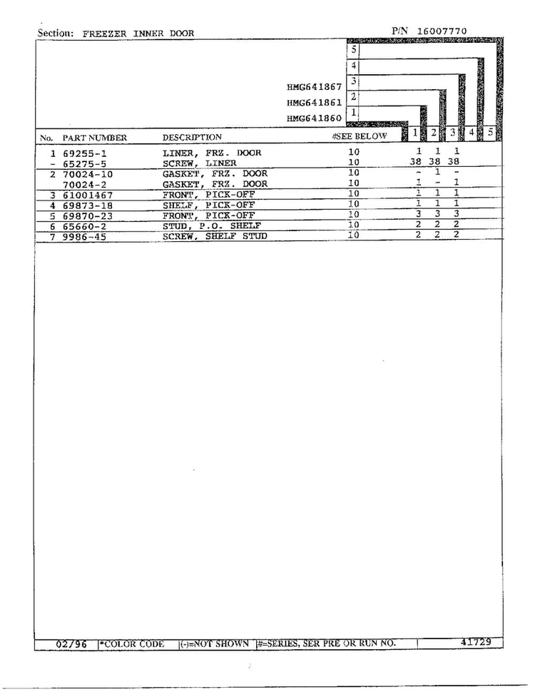 Freezer Inner Door Page 2 Diagram and Parts List for HMG641861  Admiral Refrigerator