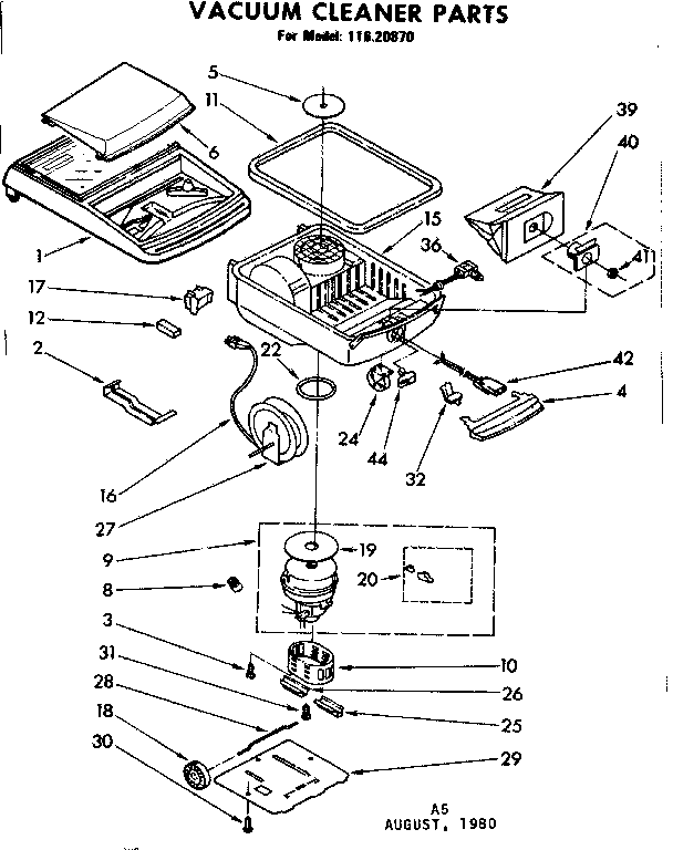 Base Assembly Diagram and Parts List for 11620870  Kenmore Canister Vacuum