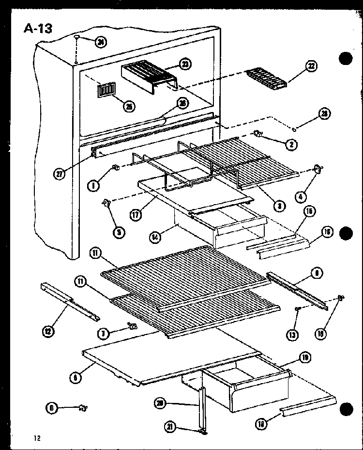 Section 1 Diagram and Parts List for TC18F-A-P75288-19WA  Amana Refrigerator