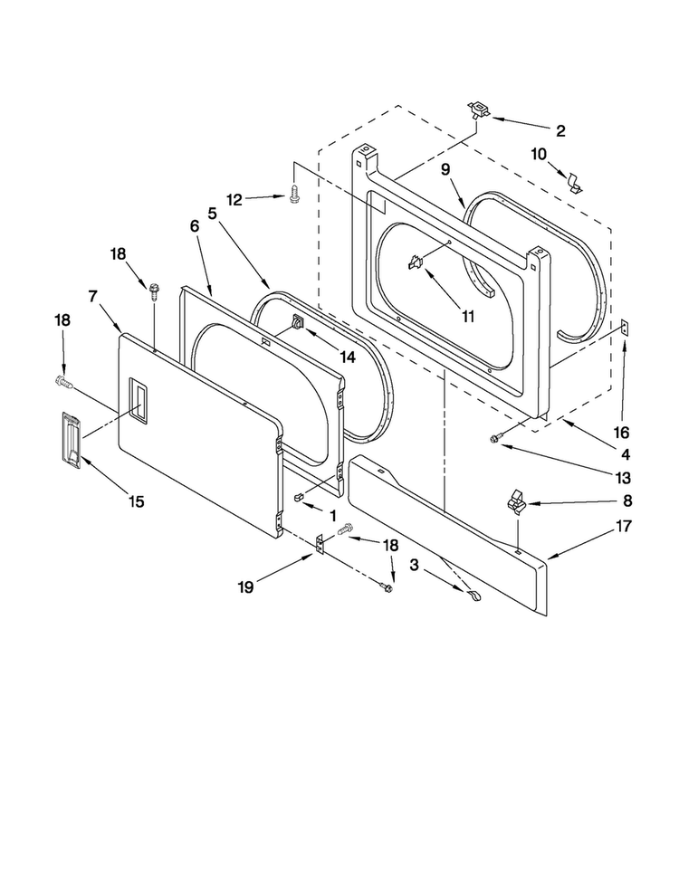 Dryer Front Panel And Door Parts Diagram and Parts List for MGT3800XW0  Maytag Washer Dryer Combo