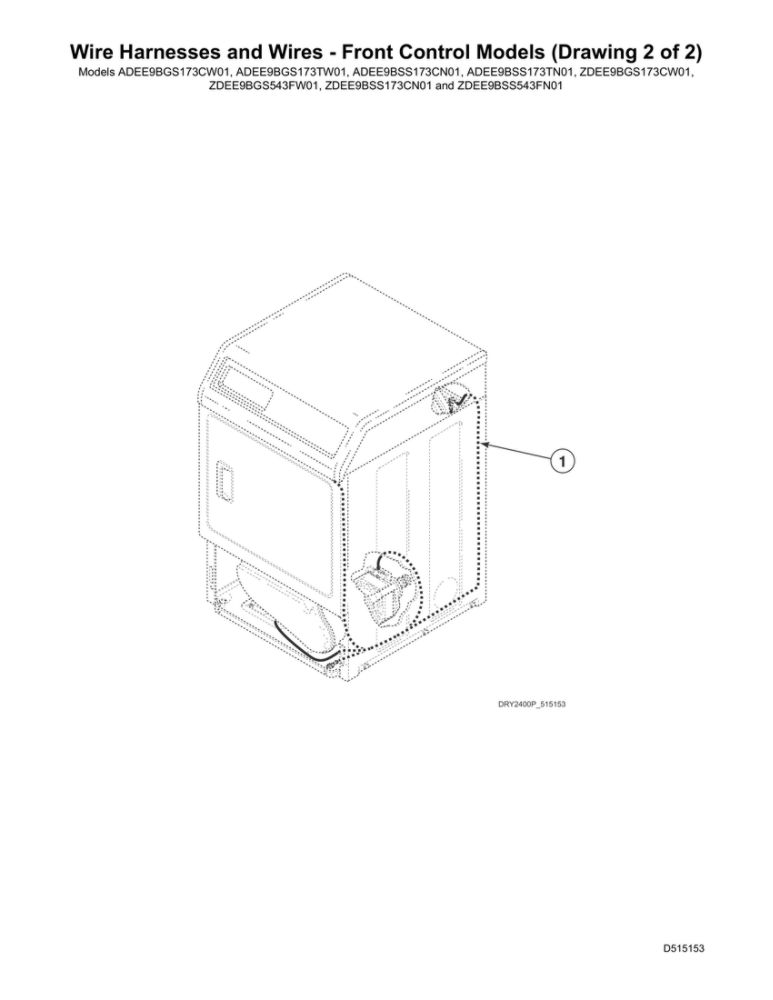 Wire Harness/Wires  Front Control Diagram and Parts List for ADEE9BGS173TW01  Speed Queen Dryer