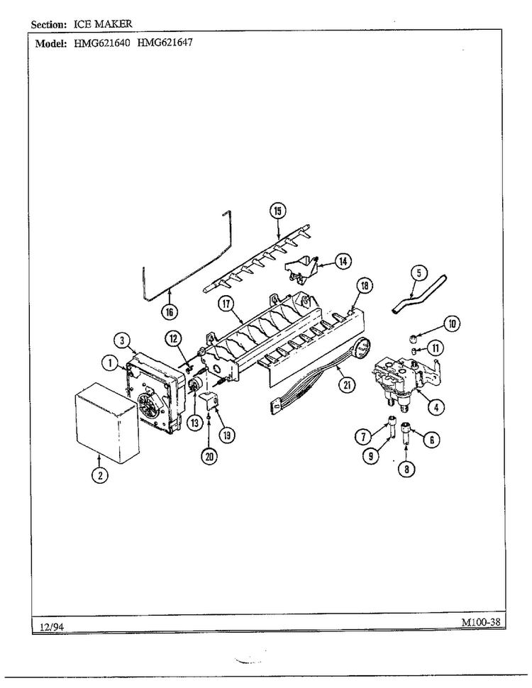 Ice Maker Diagram and Parts List for 621640  Admiral Refrigerator