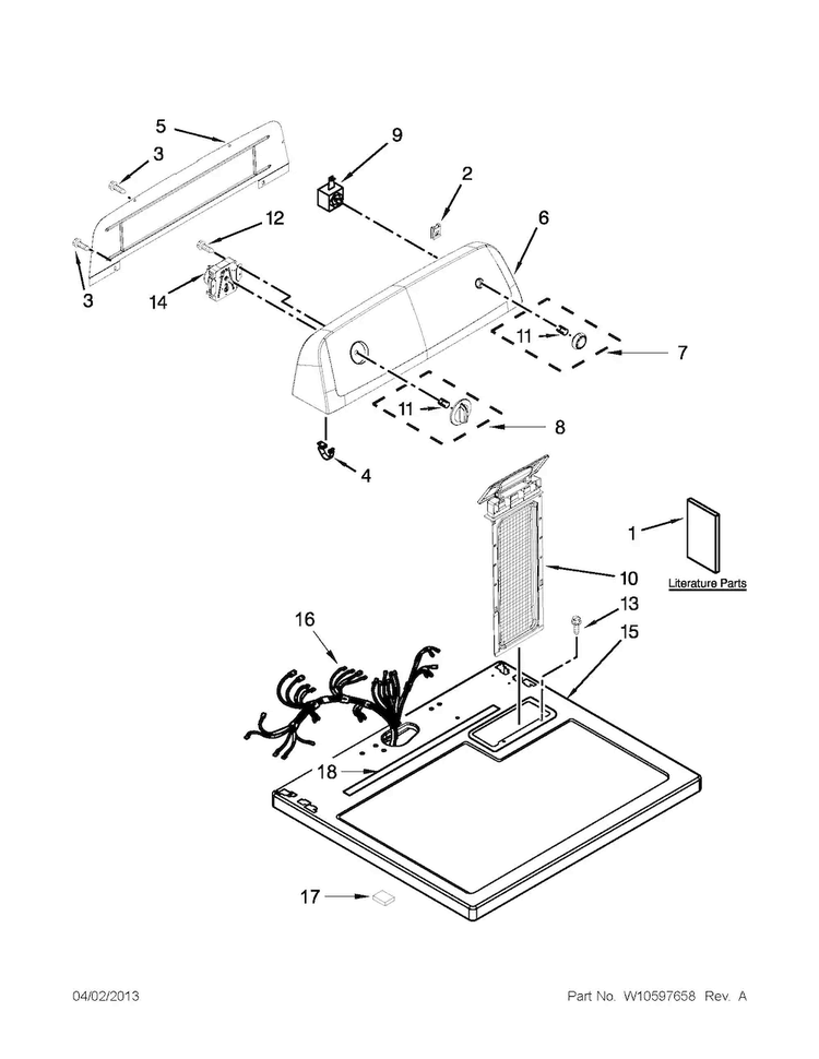 Top And Console Parts Diagram and Parts List for AED4675YQ1  Admiral Dryer
