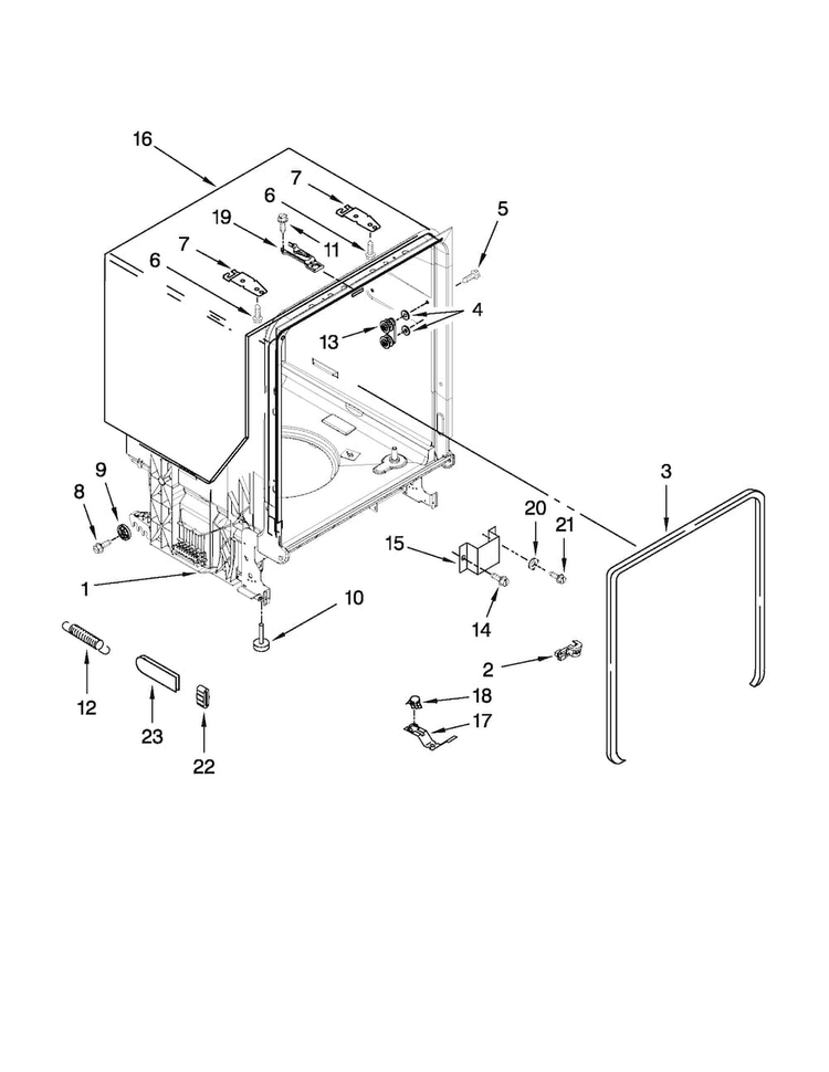 Tub And Frame Parts Diagram and Parts List for MDBH949AWW1  Maytag Dishwasher