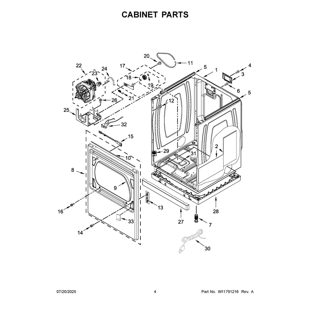 Cabinet Parts Diagram and Parts List for MGD7205RF0  Maytag Dryer