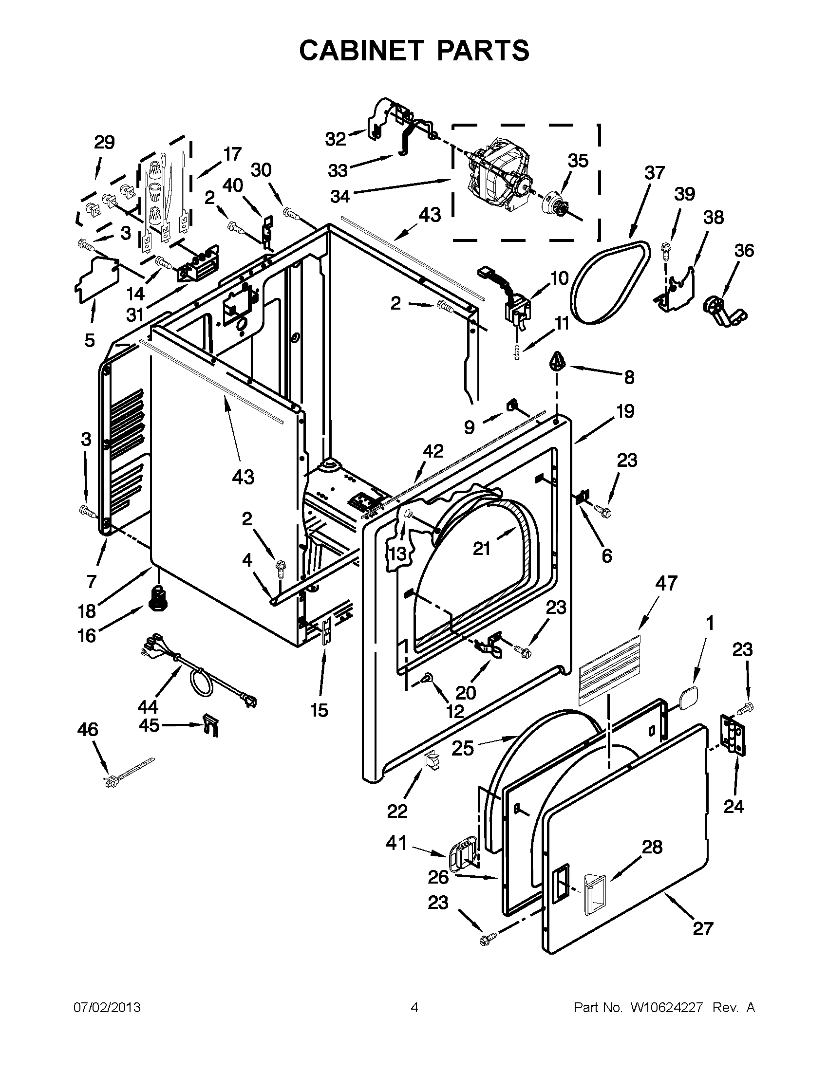02 - CABINET PARTS Diagram and Parts List for YMEDC300BW0  Maytag Dryer